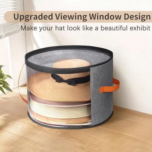 kushon Oversized Clear Hat Storage Box for Women, Wide Brim Cowboy Hat Organizer, 17x11 inches, Grey thumbnail 2