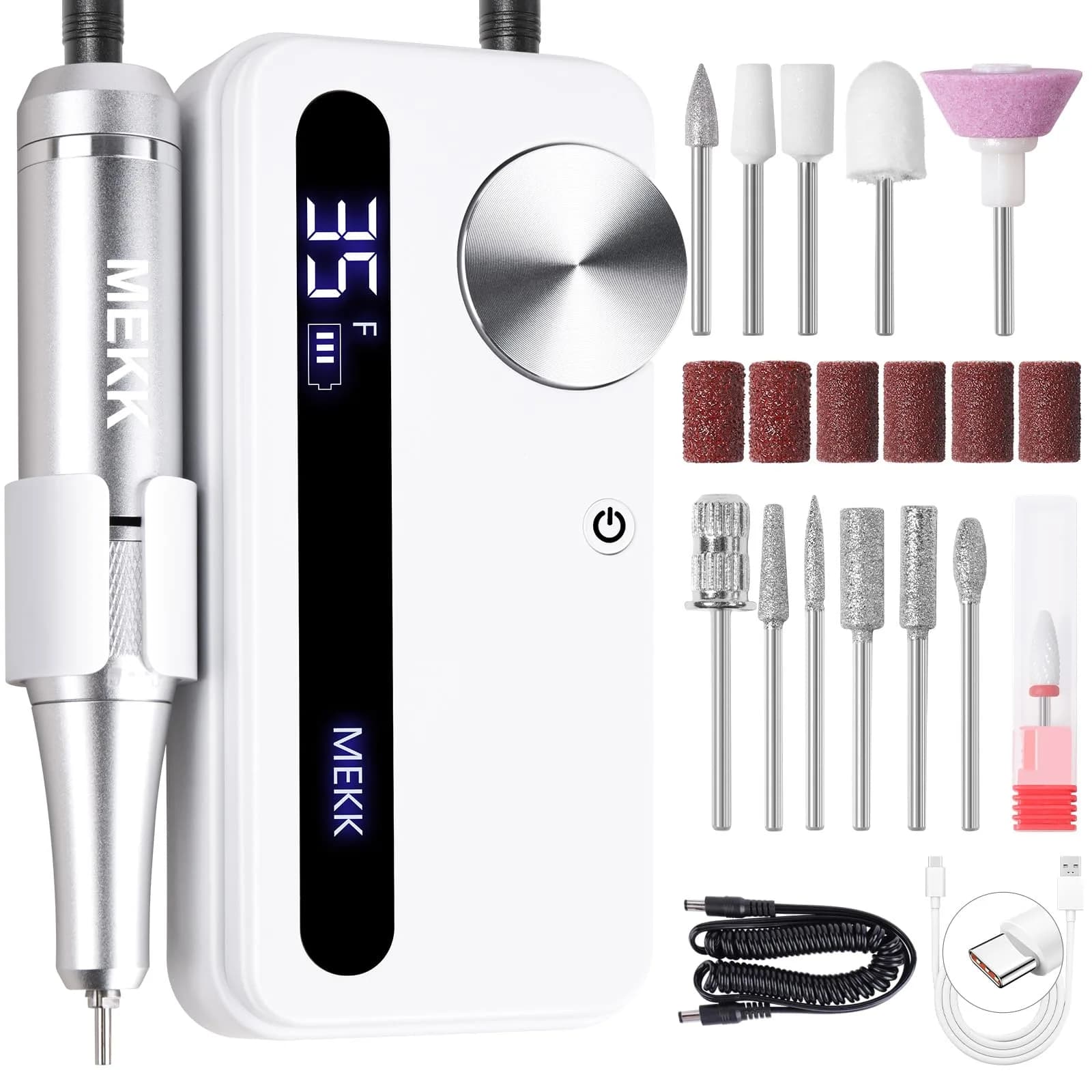 MEKK Professional Cordless Nail Drill 35000RPM E-File | Salon-Grade Performance for Acrylic Gel Nails — White