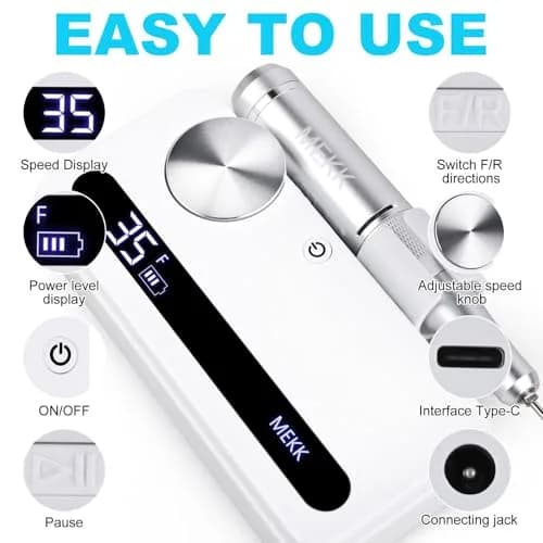 MEKK Professional Nail Drill 35000RPM Cordless E-File with LCD Display | Salon-Quality Nail Care thumbnail 5