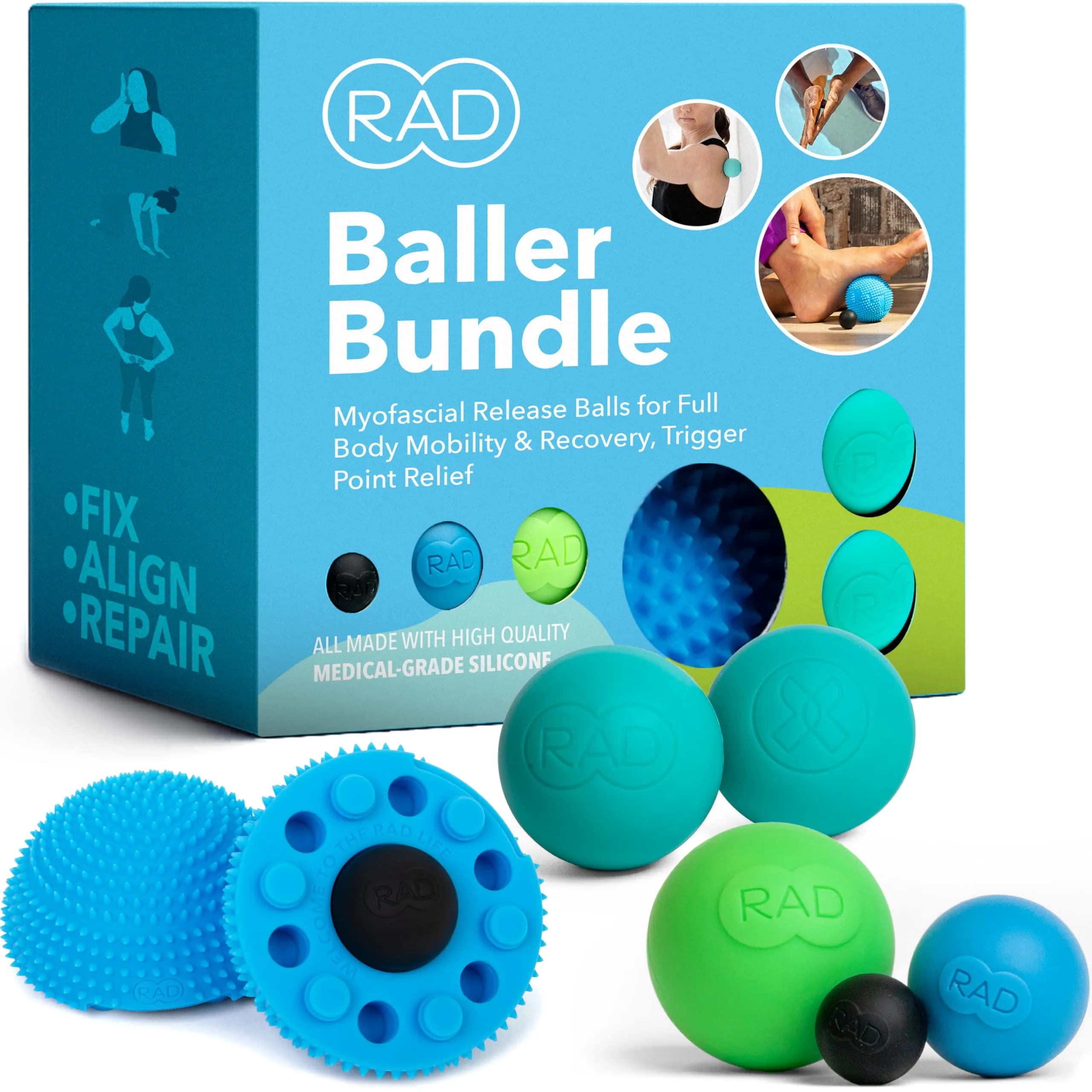 RAD Baller Bundle Myofascial Release Balls 5 Tools (Set of 5)