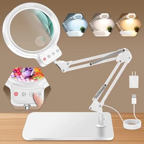 HQGZQL 10X 30X Large Magnifying Glass with Light and Stand | 5-inch Crystal Clear Acrylic Lens for Crafts & Reading thumbnail 1