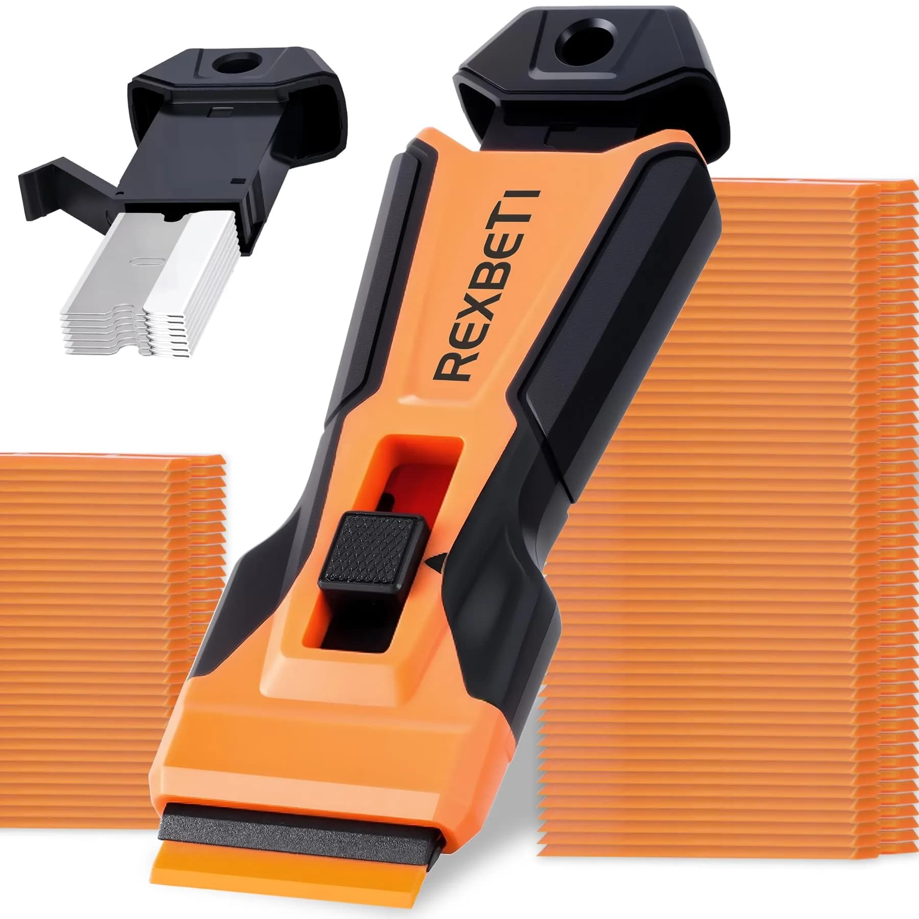 REXBETI Upgraded Razor Blade Scraper Tool | 7 Metal & 150 Plastic Blades for Glass, Stovetop, Walls