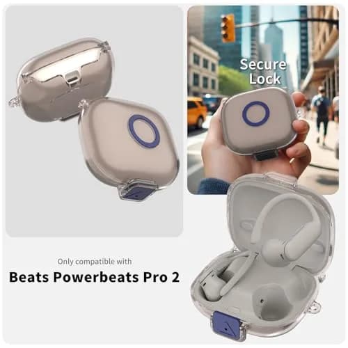 Nimuw Secure Lock Case for Beats Powerbeats Pro 2, Clear Grey | Full Protection with Carabiner & Cleaning Kit thumbnail 2