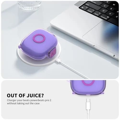 Nimuw Secure Lock Case for Beats Powerbeats Pro 2 | Clear Purple TPU with Carabiner & Cleaning Kit thumbnail 6