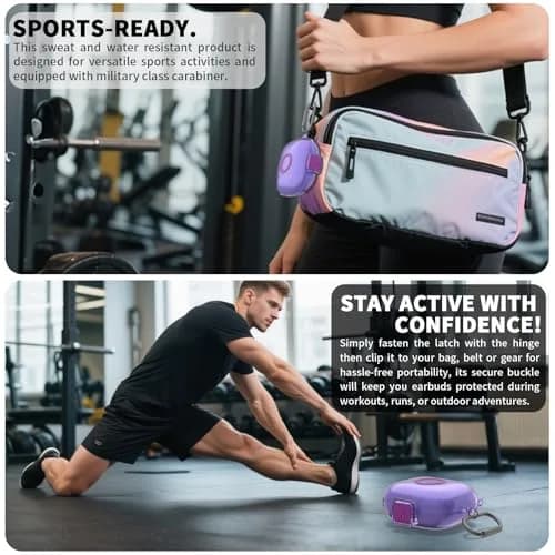 Nimuw Secure Lock Case for Beats Powerbeats Pro 2 | Clear Purple TPU with Carabiner & Cleaning Kit thumbnail 7