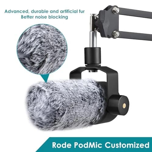 YOUSHARES PodMic Pop Filter Furry Cover - Mic Windscreen Wind Cover for Rode PodMic, Blocks Out Plosives, Gray thumbnail 5