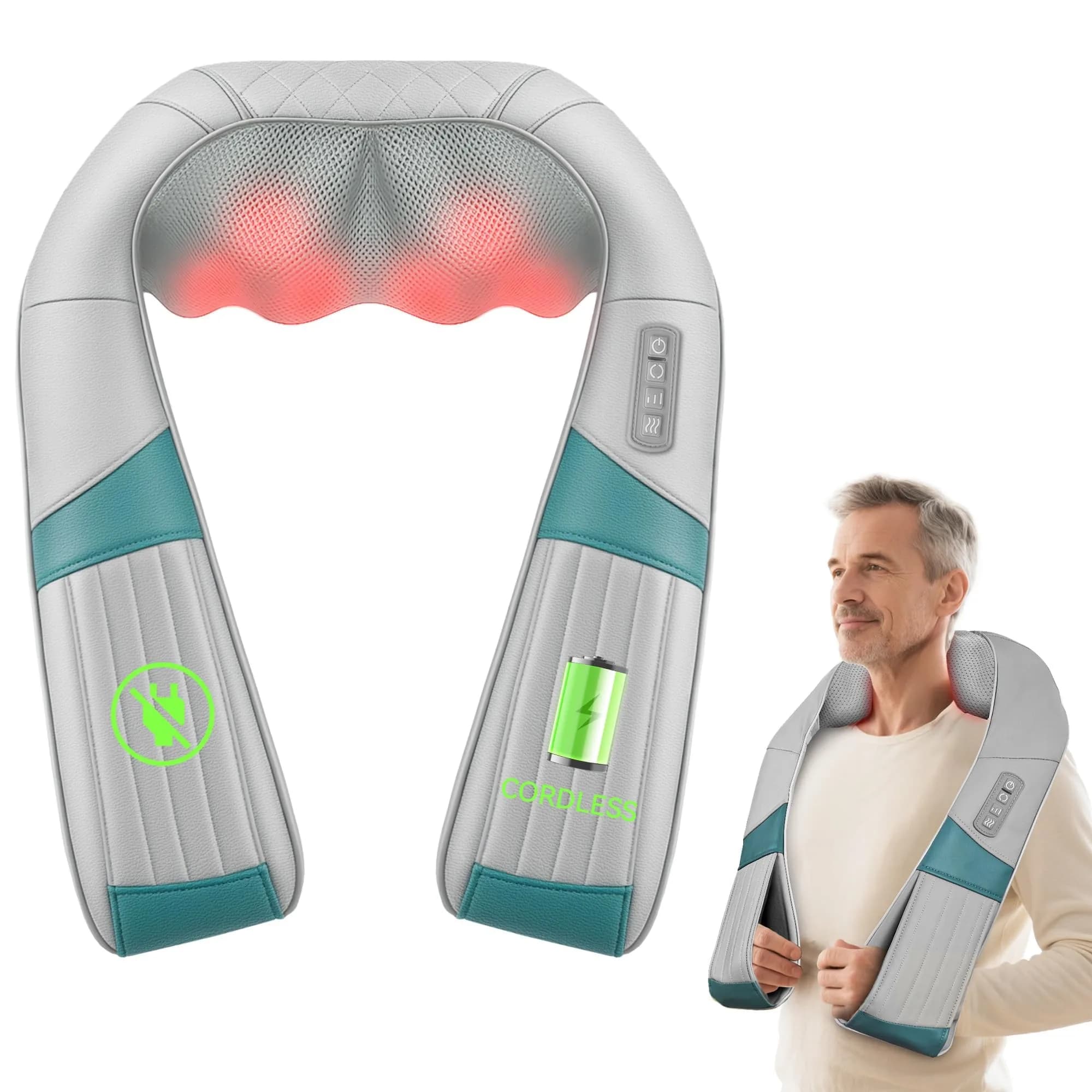 Snailax Cordless Neck Massager with Heat | Rechargeable Deep Tissue Shiatsu for Pain Relief (70-120 chars)