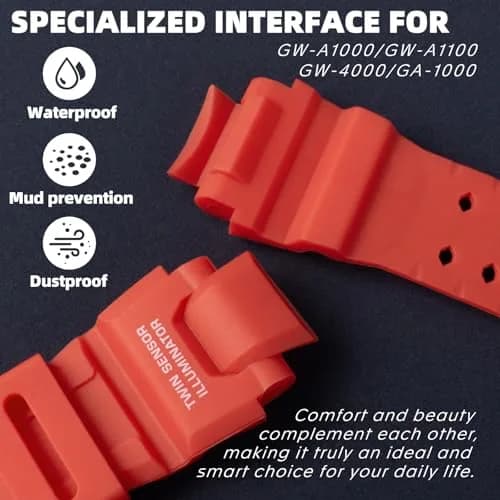 uEmoh 16mm Silicone Watch Band for Casio GW-4000/GA-1000 | Waterproof Durable Replacement thumbnail 4