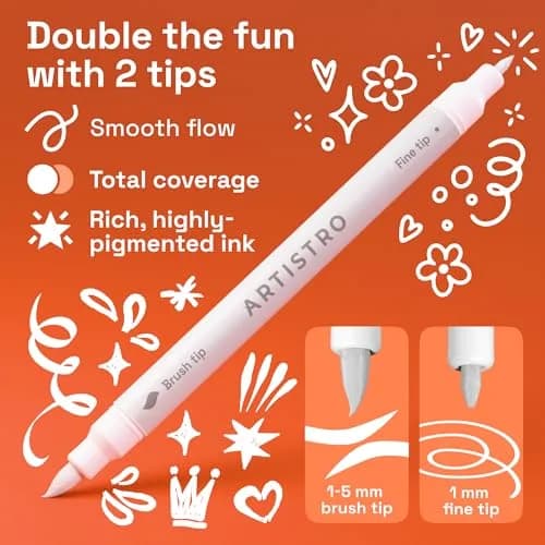 ARTISTRO White Dual-Tip Acrylic Paint Marker Pens (5 Count) | ASTM D-4236 Certified thumbnail 2