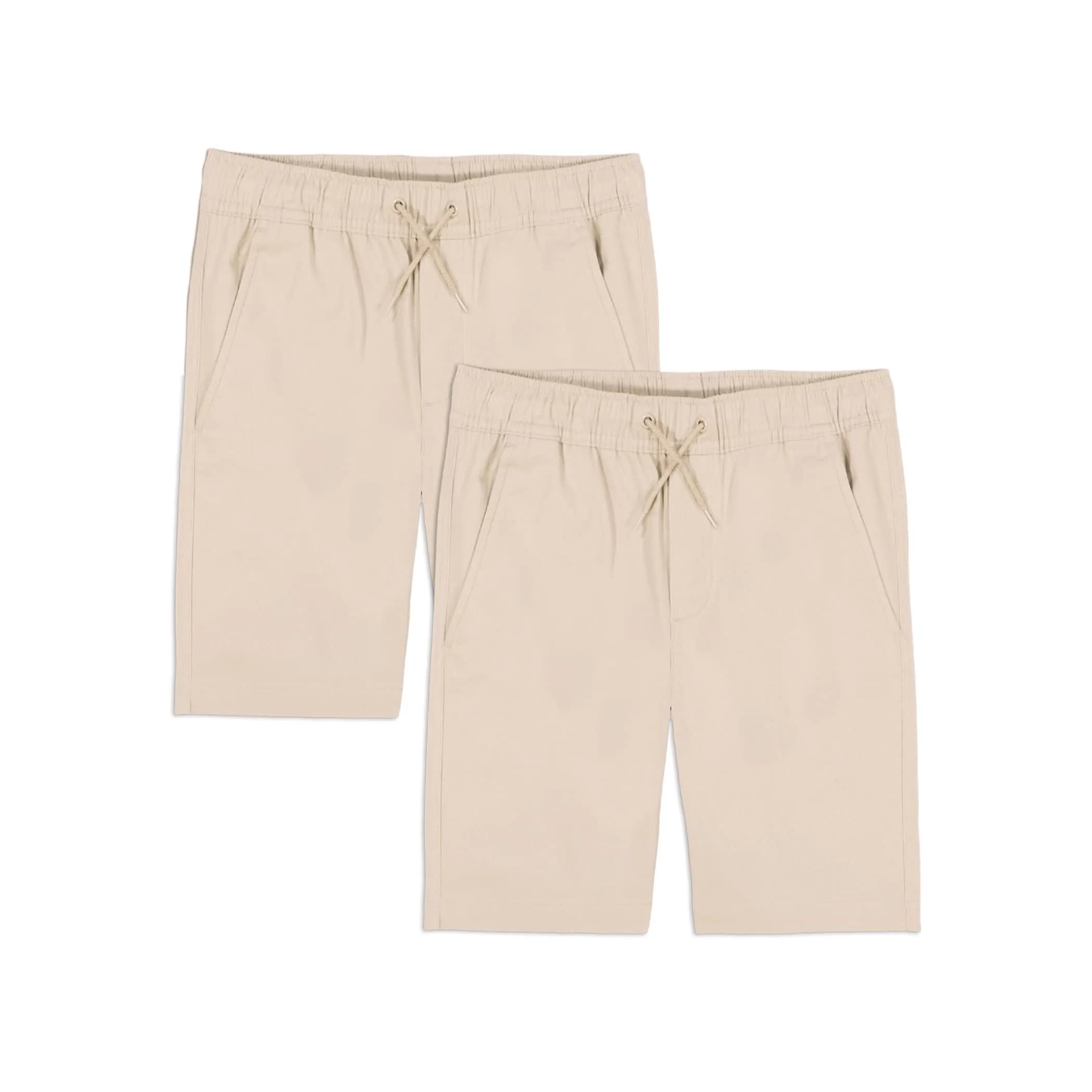 Approved School Wear Boys' School Uniform Pull On Shorts, Stretch Twill & Drawstring Waist, Multipack, Khaki/2-Pack | Comfortable & Durable