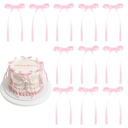 NatNarr Pink Ribbon Bow Cake Toppers (30 Pack, 2.9 x 5.7 inches) | Viral Coquette Style for Indian Parties thumbnail 1