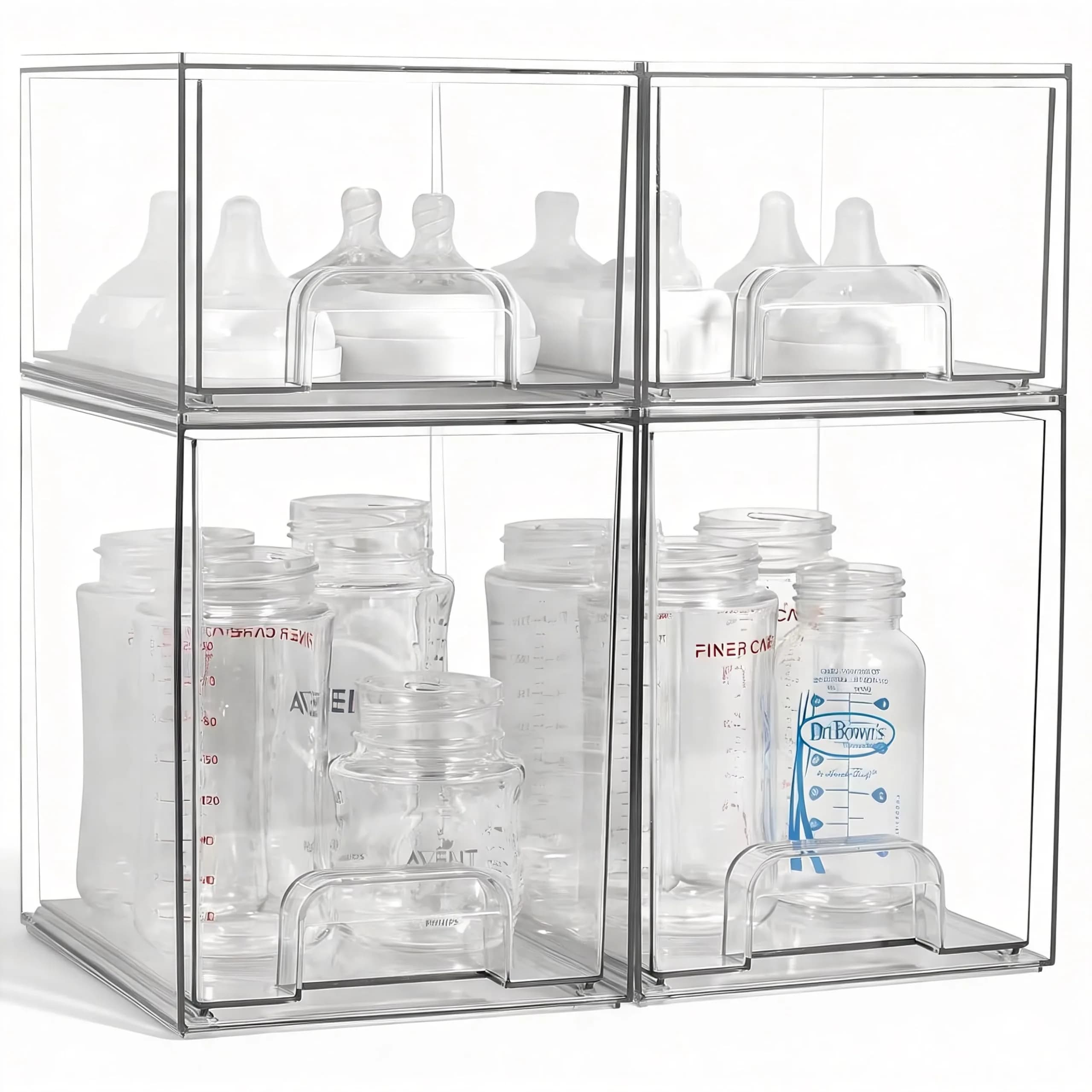 MINMUNJIU Baby Bottle Organizer 4 Pack Clear Space-Saving Stackable Drawer for Nursery - main product image