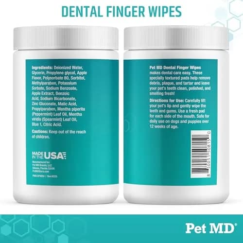 Pet MD Pet Dental Finger Wipes for Dogs - Fresh Apple & Mint Flavor - 50ct | Gentle, Effective Oral Hygiene Support thumbnail 7