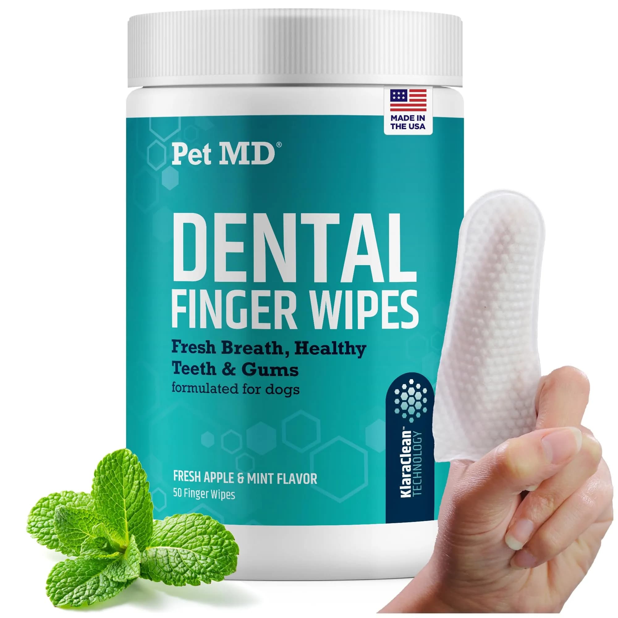 Pet MD Pet Dental Finger Wipes for Dogs - Fresh Apple & Mint Flavor - 50ct | Gentle, Effective Oral Hygiene Support - main product image