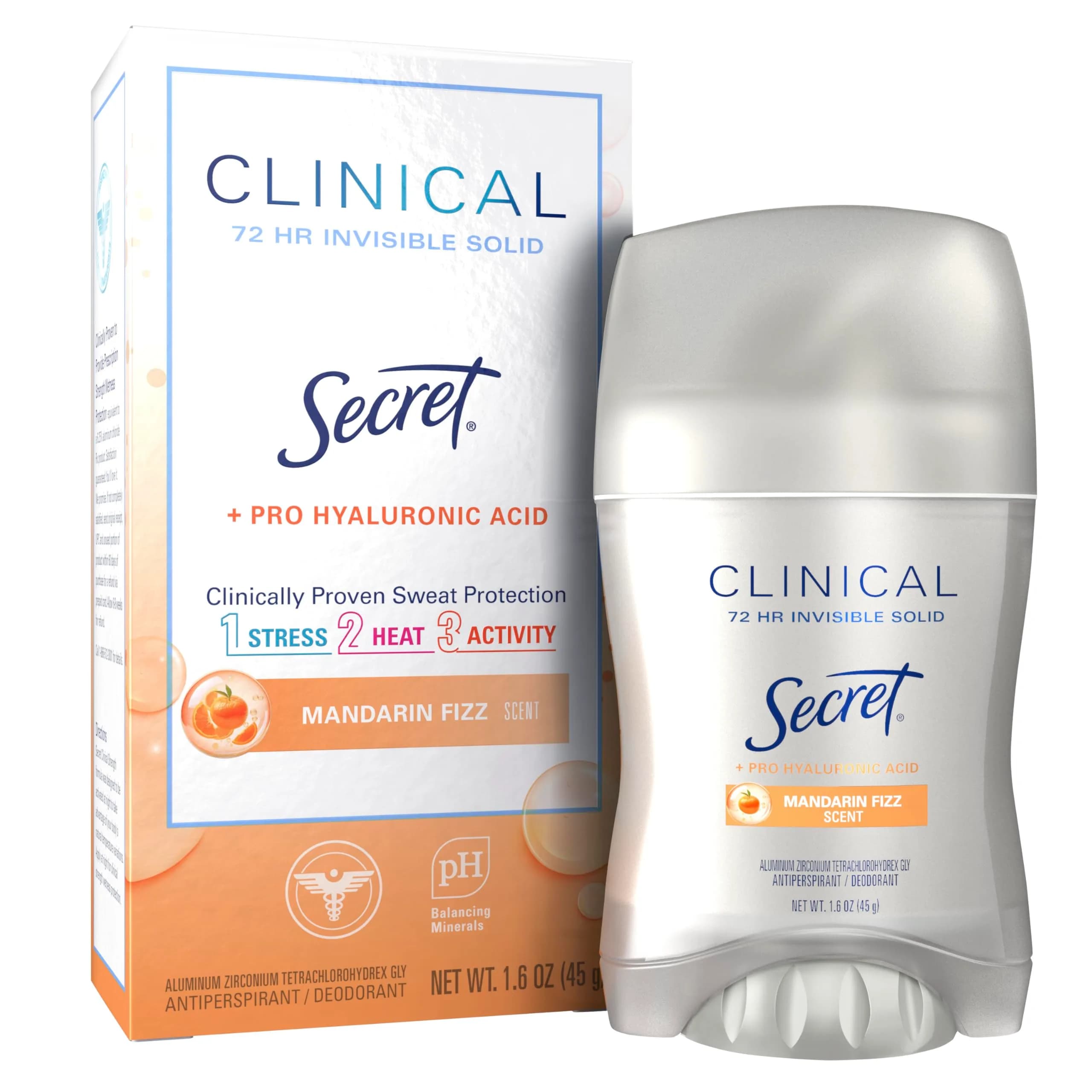 Secret Clinical Strength Invisible Solid Antiperspirant Deodorant for Women, Mandarin Fizz Scent, 40.8 g (1.6 oz)