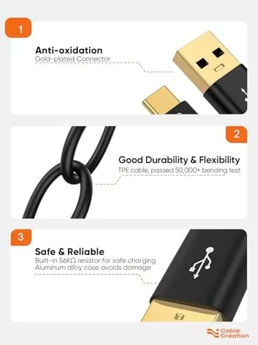 CableCreation 3FT USB C to USB A Cable - Dark Black, 10Gbps Data Transfer & 60W Charging thumbnail 4