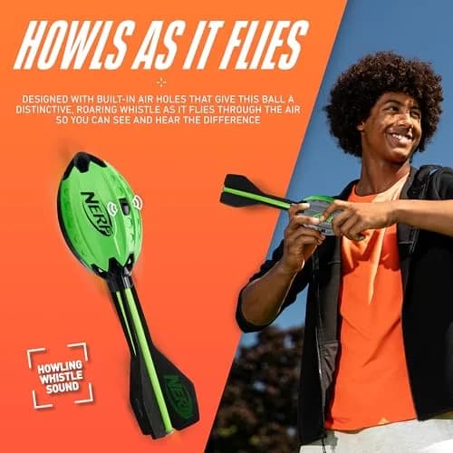 Nerf Elite Vortex Aero Howler Foam Football Green | Whistling Flight, Long-Distance Spiral Throws, Textured Grip Design thumbnail 4