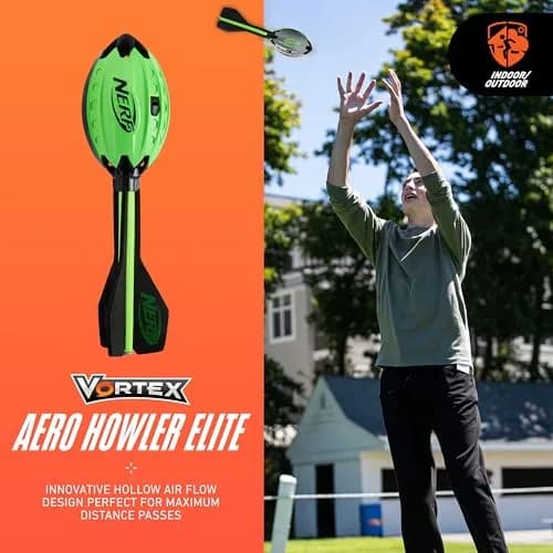 Nerf Elite Vortex Aero Howler Foam Football Green | Whistling Flight, Long-Distance Spiral Throws, Textured Grip Design thumbnail 2