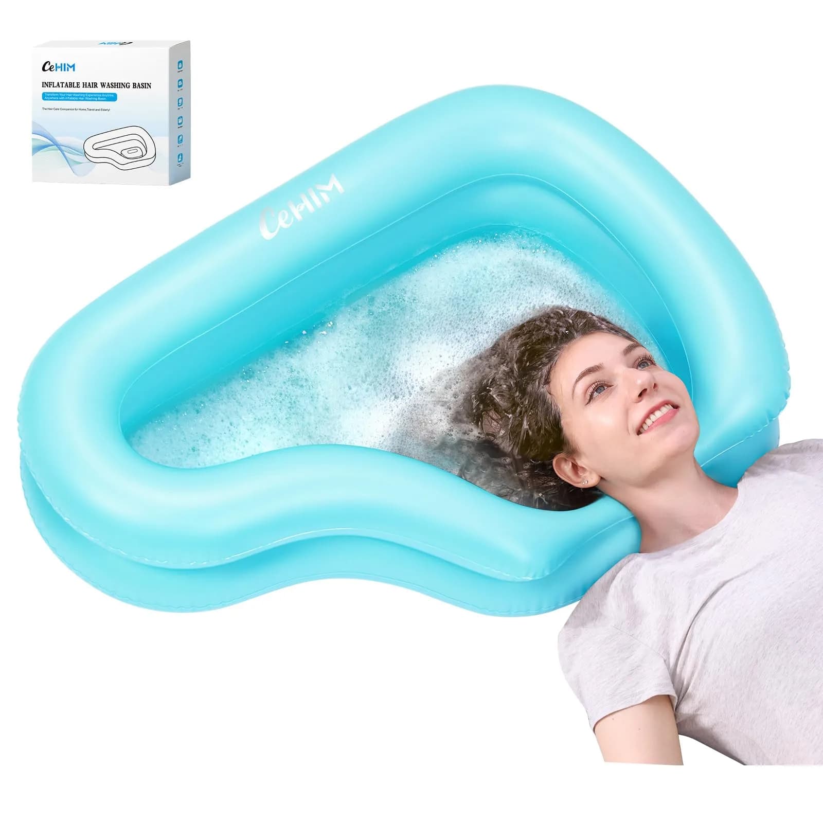 Cehim Inflatable Shampoo Basin for Elderly Bedside Hair Washing | Portable, Leak-Proof, Quick Inflation
