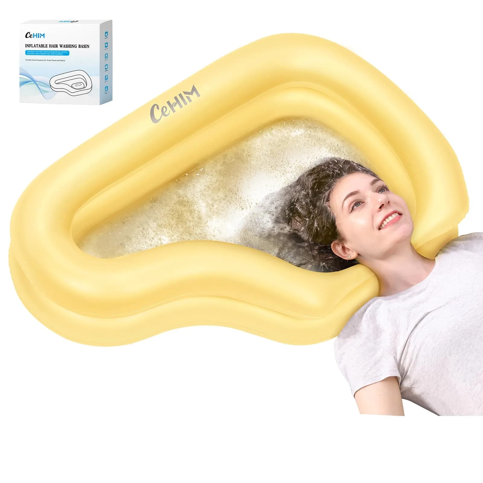 Cehim Inflatable Portable Shampoo Bowl with Drain Hose | Bedside Hair Wash Solution for Elderly & Disabled