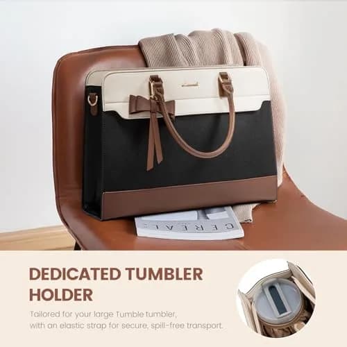 LOVEVOOK Laptop Tote Bag for Women, Black-White-Brown-UP, 42cm (16.9") | Water-Resistant Work Bag with Organizer thumbnail 3