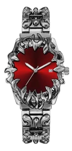 CARLIEN Gothic Claw Watch for Men – Unique Stainless Steel Wristwatch, Luminous Hands, Waterproof Quartz Movement, Futuristic Melting Style (Red) thumbnail 1