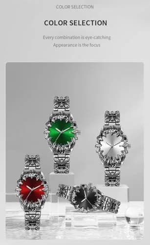 CARLIEN Gothic Claw Watch for Men – Unique Stainless Steel Wristwatch, Luminous Hands, Waterproof Quartz Movement, Futuristic Melting Style (Red) thumbnail 5