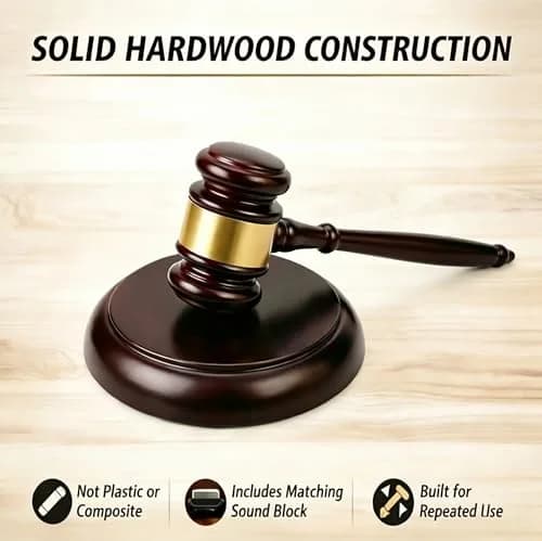 Apexstone Wooden Gavel with Sound Block Set, Dark Red, 299g (0.66 lb) | Authentic USA Import for Mock Trials & Auctions thumbnail 5