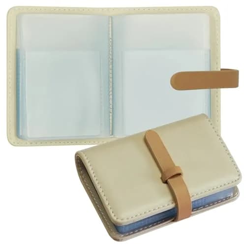 FORYEE 40-Slot PU Leather Credit Card Holder Wallet | Slim Business Card Case Organizer (Beige White) thumbnail 1