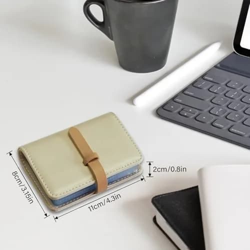 FORYEE 40-Slot PU Leather Credit Card Holder Wallet | Slim Business Card Case Organizer (Beige White) thumbnail 5