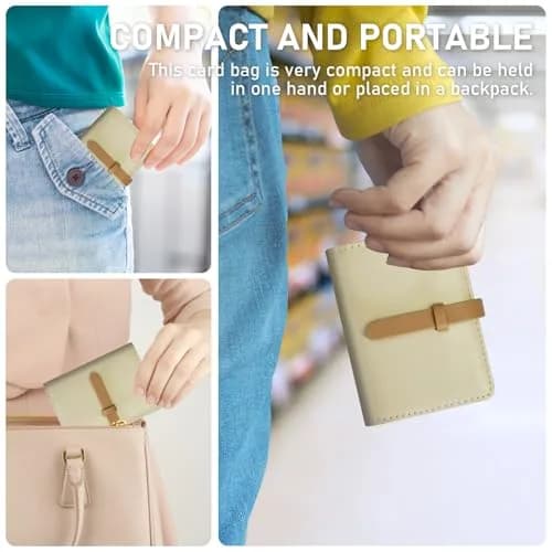FORYEE 40-Slot PU Leather Credit Card Holder Wallet | Slim Business Card Case Organizer (Beige White) thumbnail 3