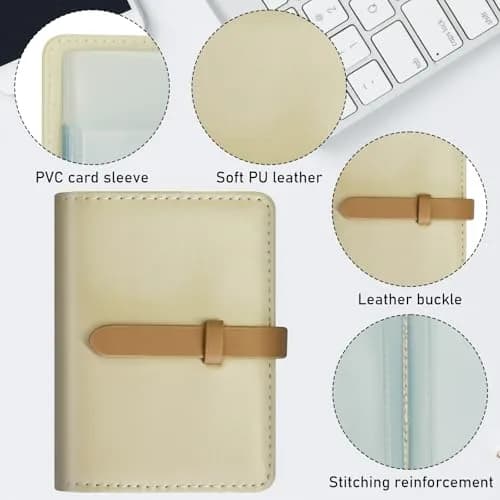 FORYEE 40-Slot PU Leather Credit Card Holder Wallet | Slim Business Card Case Organizer (Beige White) thumbnail 4