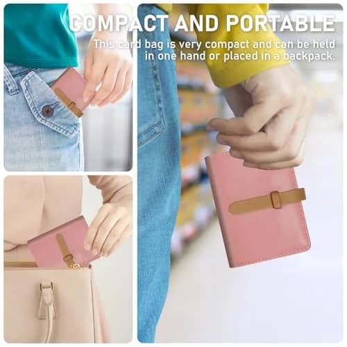 FORYEE PU Leather Credit Card Holder with 40 Slots | Minimalist Pink Card Case Organizer thumbnail 3