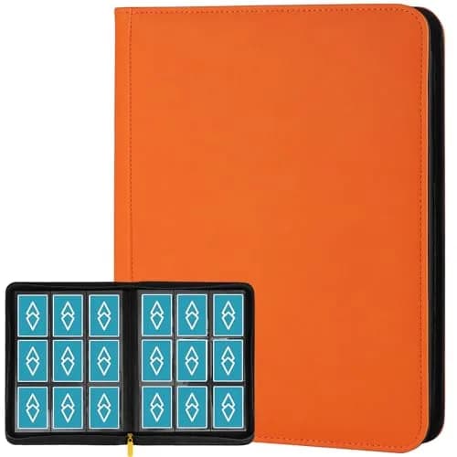 GERMUN 360 Card Ringless Binder, PU Zipper Fixed Page Album for TCG Sports Cards (Orange, 20 Pages) — 9 Pocket 360 / Diamond Orange