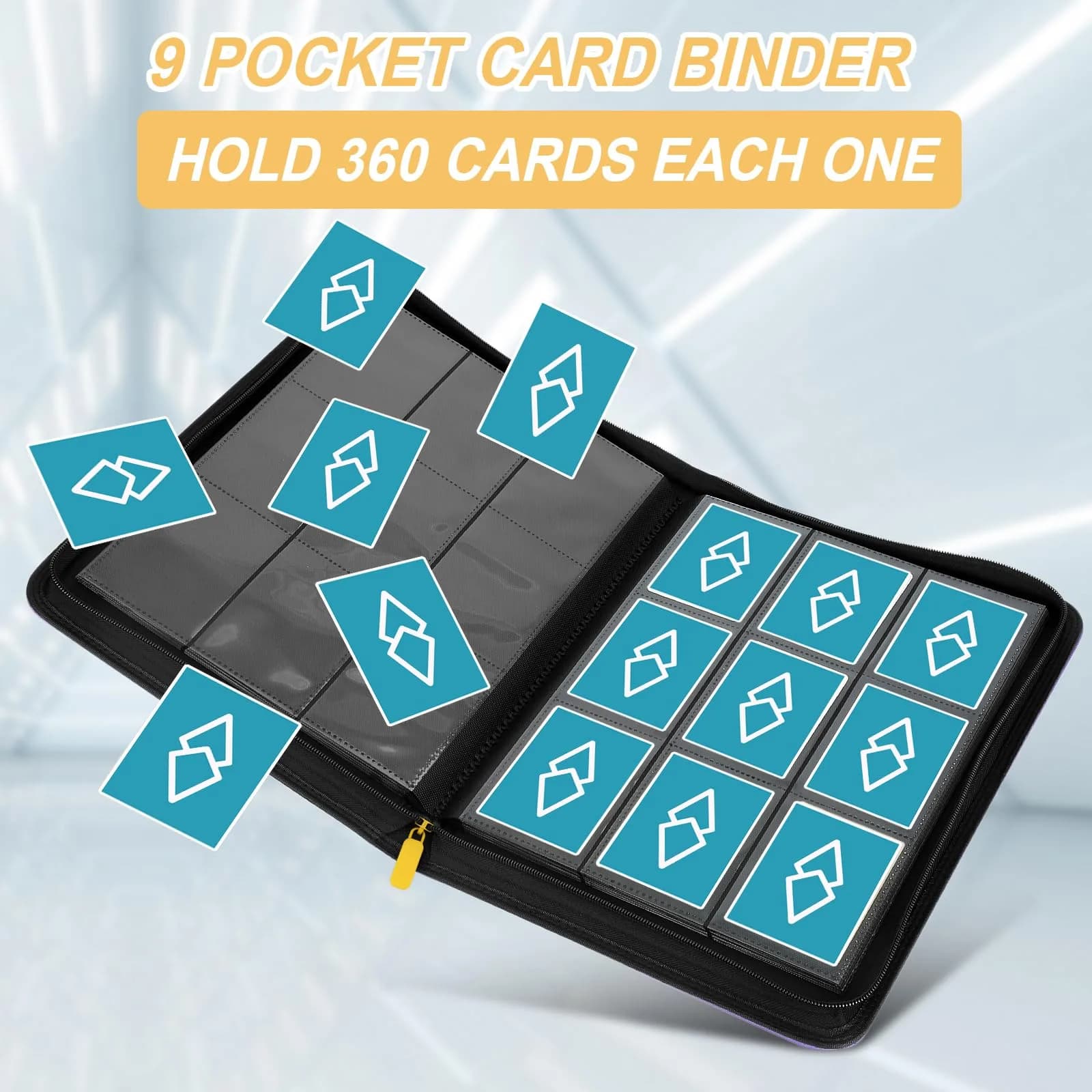 GERMUN 360 Card Ringless Binder, PU Zipper Fixed Page Album for TCG Sports Cards (Orange, 20 Pages) thumbnail 3