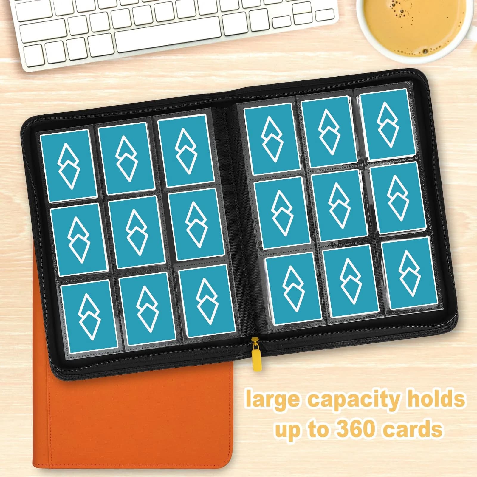 GERMUN 360 Card Ringless Binder, PU Zipper Fixed Page Album for TCG Sports Cards (Orange, 20 Pages) thumbnail 5