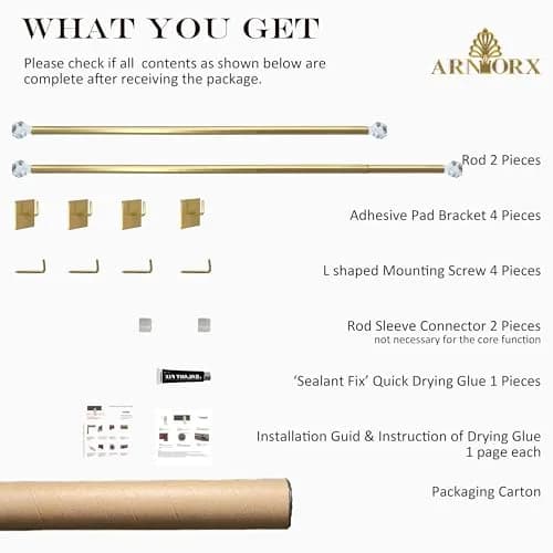 ARNORX 3/8" Sash Curtain Rods with Clear Crystal Ball Finials, 16-28 Inch Adjustable | Elegant Brass Brushed Finish for French Doors & Windows thumbnail 7