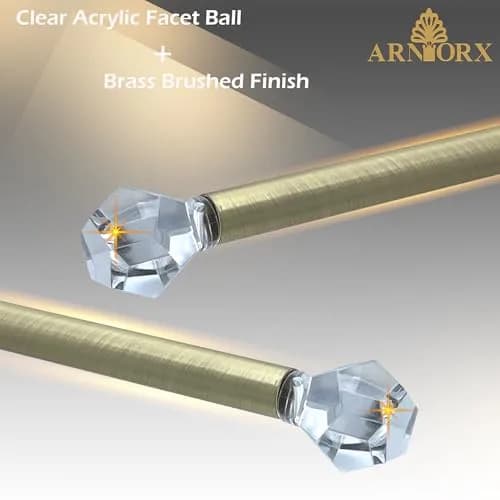 ARNORX 3/8" Sash Curtain Rods with Clear Crystal Ball Finials, 16-28 Inch Adjustable | Elegant Brass Brushed Finish for French Doors & Windows thumbnail 2