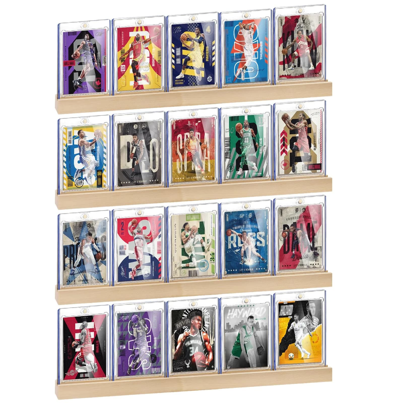 Famaster Natural Wood Card Display Shelf for 20 Trading Cards | Wall Mountable - main product image