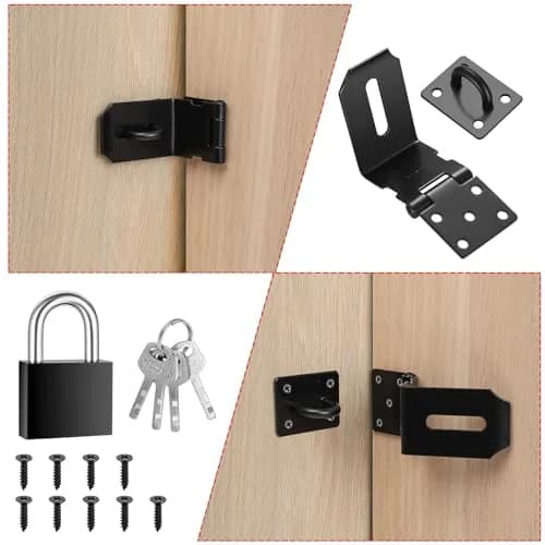 qiwuhai 4 Inch 90° Stainless Steel Padlock Hasp Latch Set with Padlock & Keys | Heavy Duty Security for Doors & Gates thumbnail 4