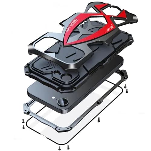 Lunivop iPhone 17e / 16e Heavy Duty Metal Case Black Red | 6.1'' Full-Body Armor thumbnail 1