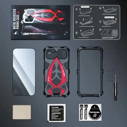 Lunivop iPhone 17e / 16e Heavy Duty Metal Case Black Red | 6.1'' Full-Body Armor thumbnail 6