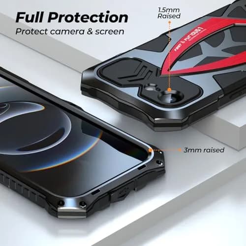 Lunivop iPhone 17e / 16e Heavy Duty Metal Case Black Red | 6.1'' Full-Body Armor thumbnail 7