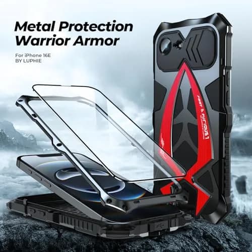 Lunivop iPhone 17e / 16e Heavy Duty Metal Case Black Red | 6.1'' Full-Body Armor thumbnail 2
