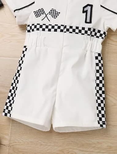 IWEMEK Baby Boy Race Car Driver Outfit 1st Birthday Romper | White-1Y (9-12 Months) thumbnail 5