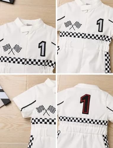IWEMEK Baby Boy Race Car Driver Outfit 1st Birthday Romper | White-1Y (9-12 Months) thumbnail 6