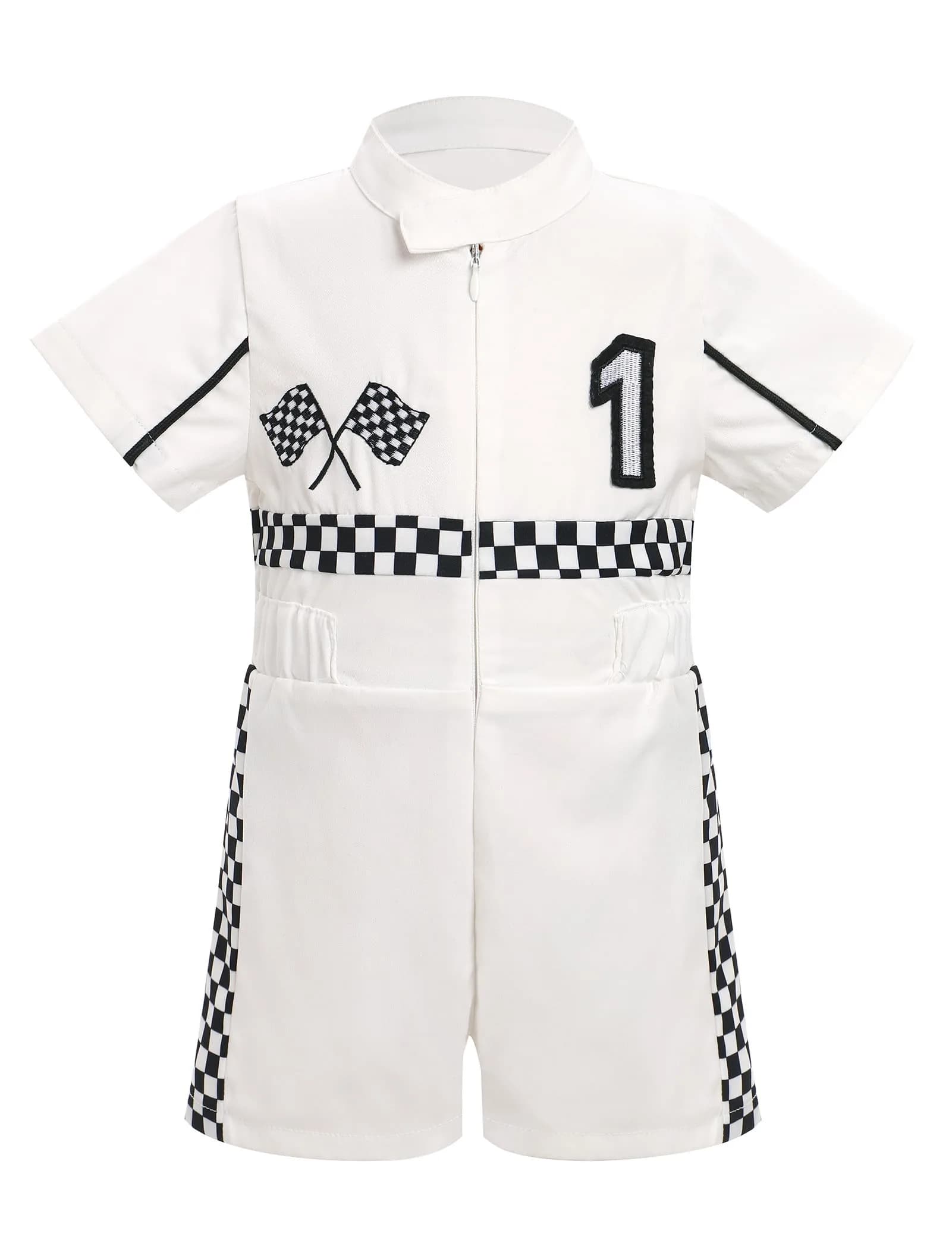 IWEMEK Baby Boy Race Car Driver Outfit 1st Birthday Romper | White-1Y (9-12 Months) - main product image