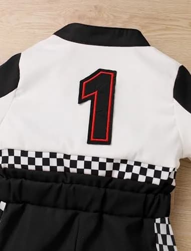 IWEMEK Baby Boy Race Car Driver Outfit 1st Birthday Party Fast One Birthday Outfit Kids Race Car Driver Romper Girls Boys Racer Jumpsuit Toddler Speed Racing Suit Black 9-12 Months thumbnail 5