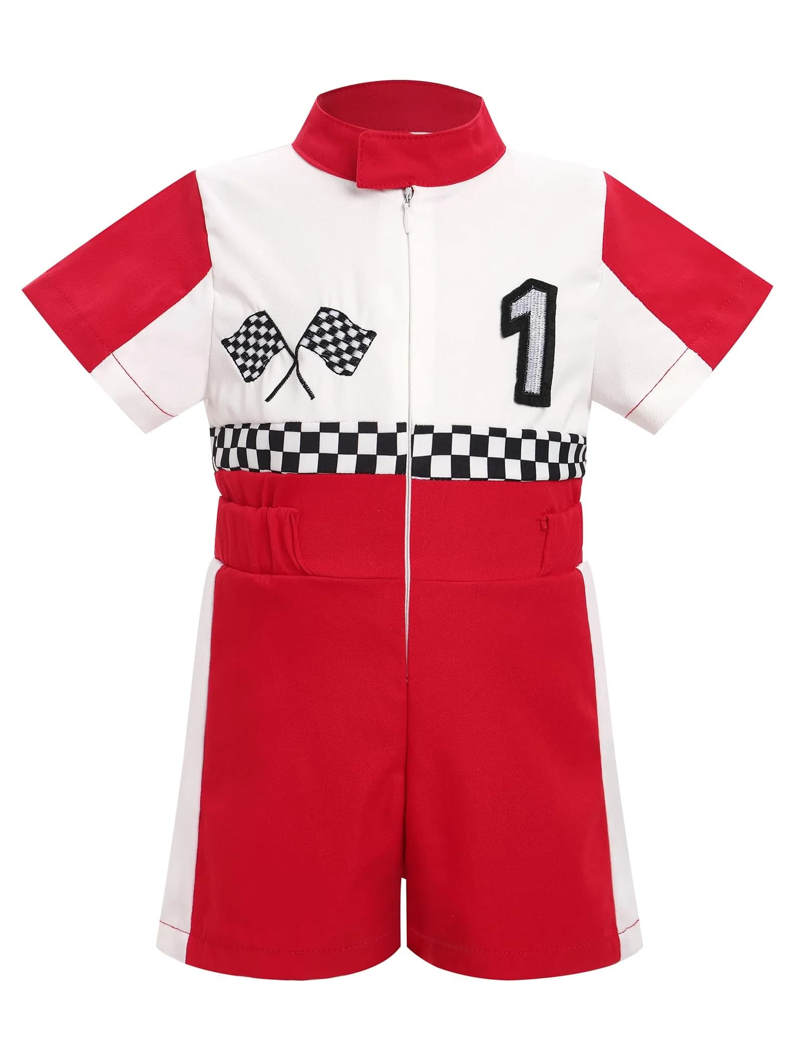 IWEMEK Baby Boy Race Car Driver Outfit 1st Birthday Party Fast One Birthday Outfit 100% Polyester (Red-1Y)