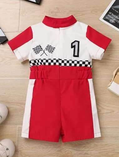 IWEMEK Baby Boy Race Car Driver Outfit 1st Birthday Party Fast One Birthday Outfit 100% Polyester (Red-1Y) thumbnail 2